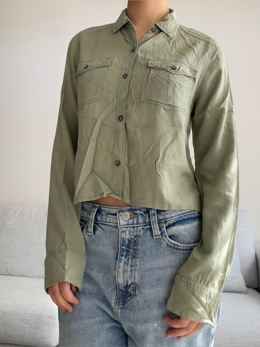 Hollister Sage Green Utility Shirt